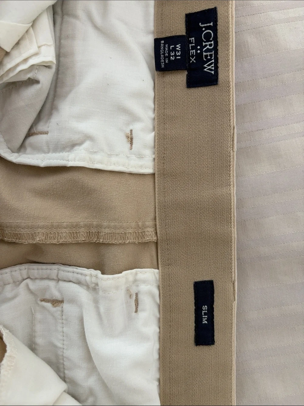 J. Crew FLEX Pants in Khaki and White Interior